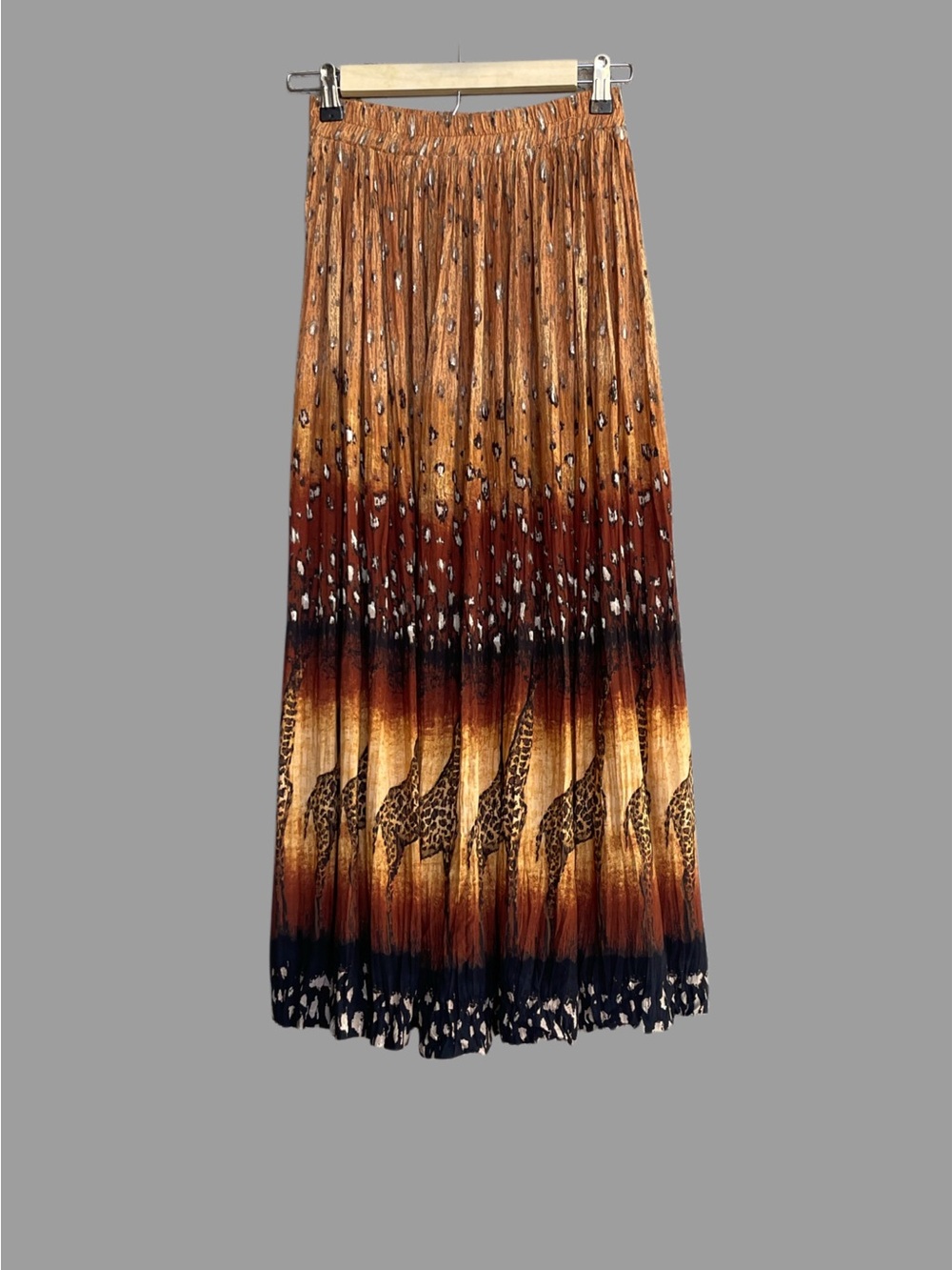 VTG 90s STONEBRIDGE Brown Tan Giraffe Animal Print Crinkle Pleated Skirt XS/S